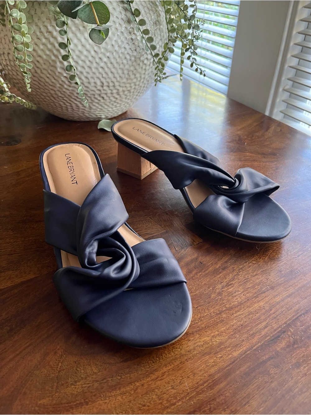 Lane Bryant Wide Width Twist Knot Block Heel Sandals Navy - Size 10W